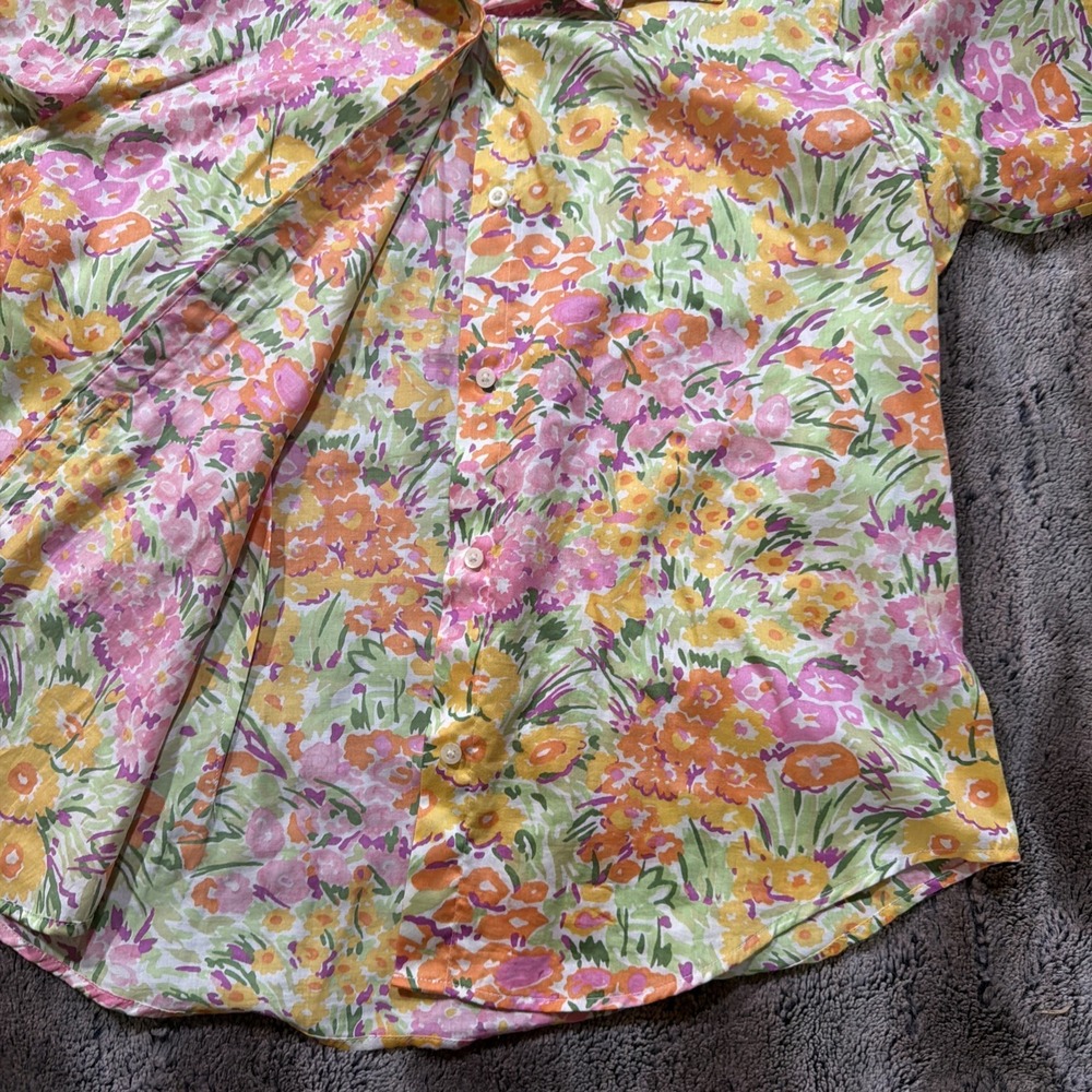 Ralph Lauren Button Shirt Women Sz L Petite Floral Button Up Cotton 3/4 Sleeve - Picture 5 of 6